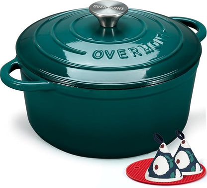 Overmont Enameled Cast Iron Dutch Oven - 4.5QT Pot with Lid Cookbook & Cotton Potholders - Heavy-Duty Cookware for Braising, Stews, Roasting, Sourdough Baking grey