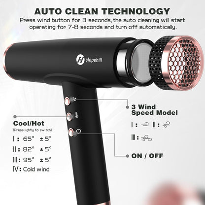 slopehill Hair Dryer - Professional Ionic Hairdryer, High-Speed Blow Dryer for Fast Drying, Home & Salon & Travel, Low Noise, Lightweight Compact Ceramic Blowdryer