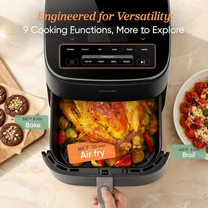 Cosori 9-in-1 TurboBlaze Air Fryer 6 Qt, Smart Control, 90°–450°F, Shake Reminders, Precise Heating for Even Results, Air Fry, Roast, Bake, Broil, Dry, Frozen, Proof, Reheat, Keep Warm, 120V, Cream