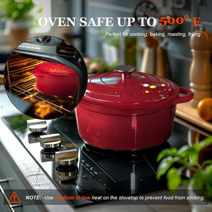 Overmont Enameled Cast Iron Dutch Oven - 4.5QT Pot with Lid Cookbook & Cotton Potholders - Heavy-Duty Cookware for Braising, Stews, Roasting, Sourdough Baking grey