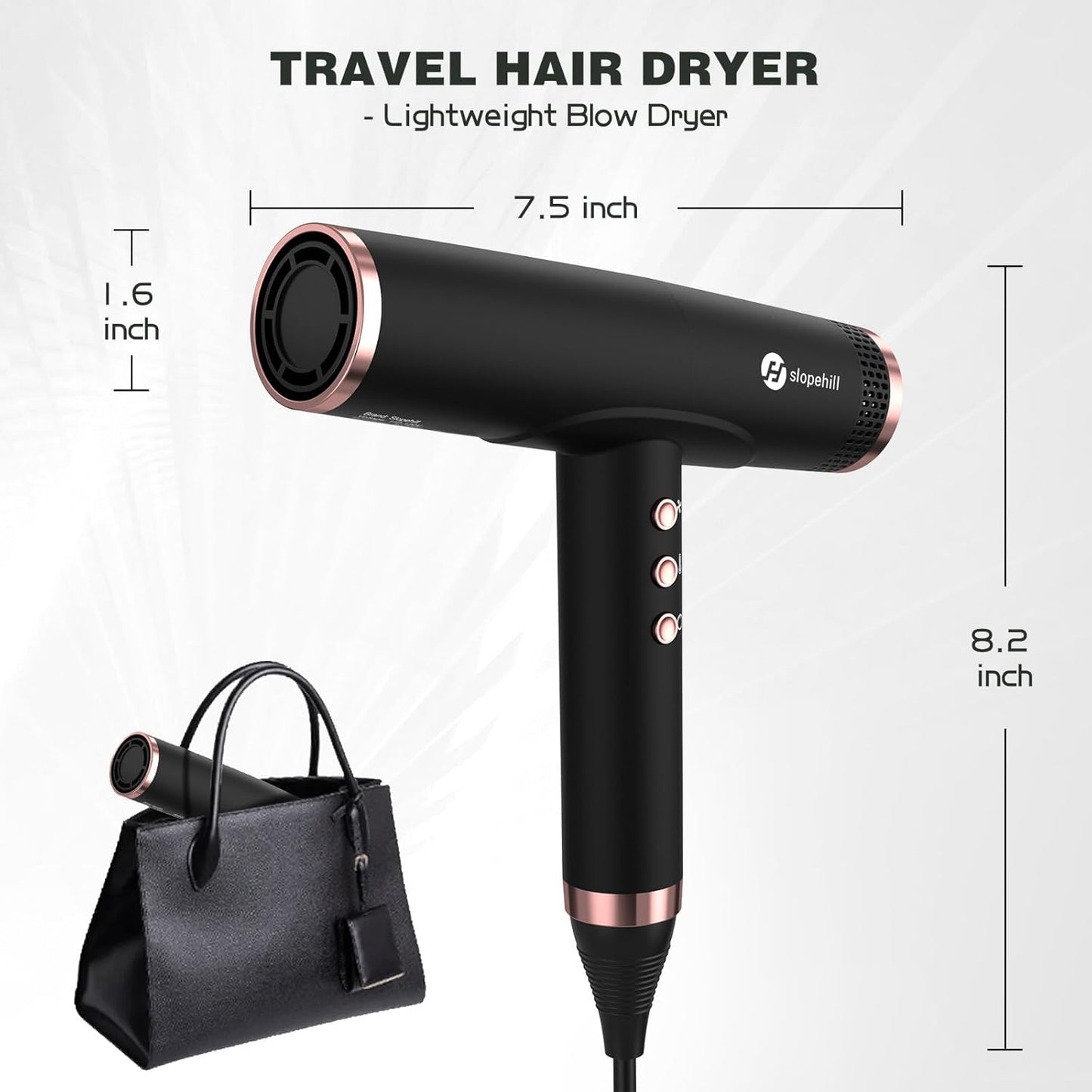 slopehill Hair Dryer - Professional Ionic Hairdryer, High-Speed Blow Dryer for Fast Drying, Home & Salon & Travel, Low Noise, Lightweight Compact Ceramic Blowdryer