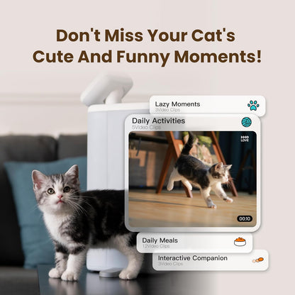 HHOLOVE Automatic Cat Feeder with Camera 360°, 2K HD Video with Night Vision & 2-Way Audio, 5G Cat Food Dispenser with Low Food Sensor, Record Lovely Moments, O Sitter VIP Version