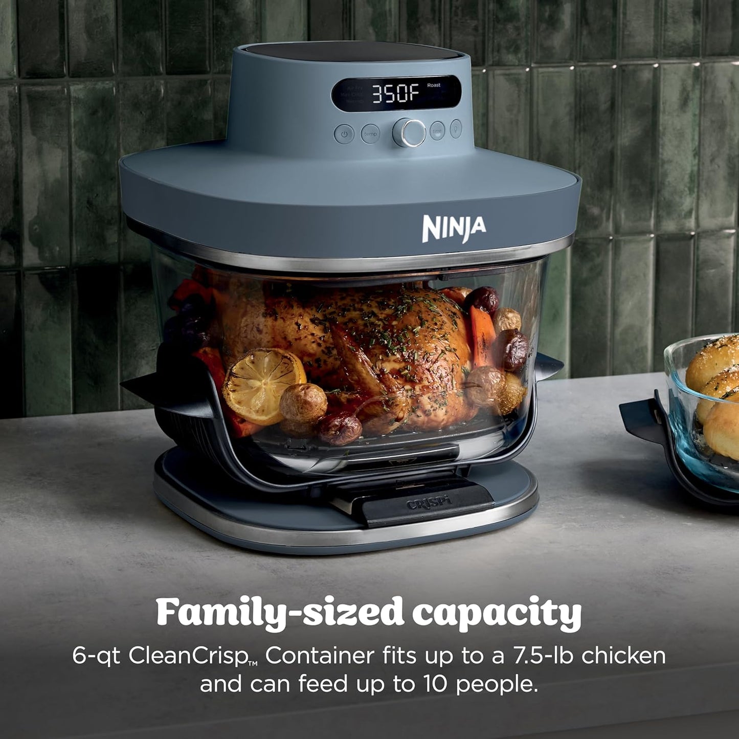 Ninja Crispi Pro 6-in-1 Glass Air Fryer | 450°F, Nontoxic, 6qt & 2.5qt Containers & Lids | Microwave, Freezer, Dishwasher Safe | Max Crisp, Air Fry, Bake, Roast, Recrisp, Dehydrate | Bone | AS101LG
