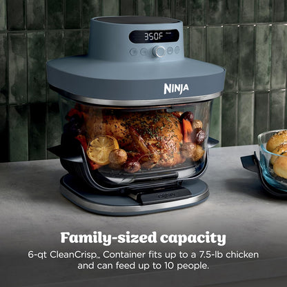 Ninja Crispi Pro 6-in-1 Glass Air Fryer | 450°F, Nontoxic, 6qt & 2.5qt Containers & Lids | Microwave, Freezer, Dishwasher Safe | Max Crisp, Air Fry, Bake, Roast, Recrisp, Dehydrate | Bone | AS101LG
