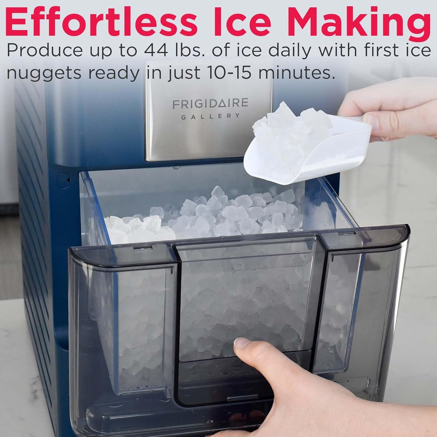 FRIGIDAIRE Gallery EFIC255 Countertop Crunchy Chewable Nugget Ice Maker, 44lbs per Day, Auto Self Cleaning, 2.0 Gen, Navy