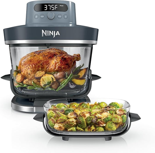 Ninja Crispi Pro 6-in-1 Glass Air Fryer | 450°F, Nontoxic, 6qt & 2.5qt Containers & Lids | Microwave, Freezer, Dishwasher Safe | Max Crisp, Air Fry, Bake, Roast, Recrisp, Dehydrate | Bone | AS101LG