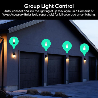 WYZE Bulb Cam Security Camera, 2K HD Outdoor Light Bulb Camera, Color Night Vision, Dimmable LED Bulb, Motion Detection, Siren Alarm, Works w/Alexa/Google Assistant. Free Expert Support