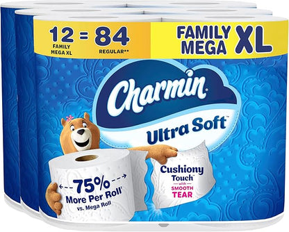Charmin Ultra Soft Cushiony Touch Toilet Paper, 18 Family Mega XL = 126 Regular Rolls, 2-Ply, White