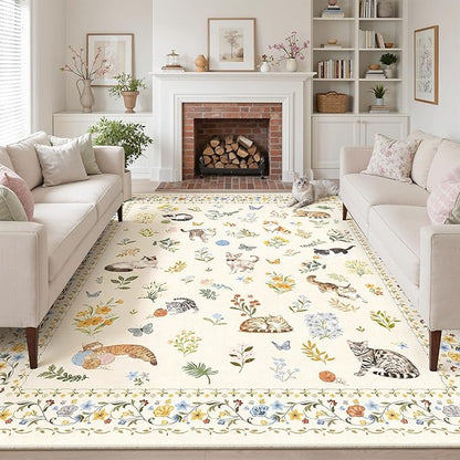 Soalmost Washable Area Rug 8x10, Large Soft Rugs for Living Room Vintage Beige Carpet 8x10 Area Rugs for Bedroom Dining Room Non-Slip Stain Resistant Under Table Rug