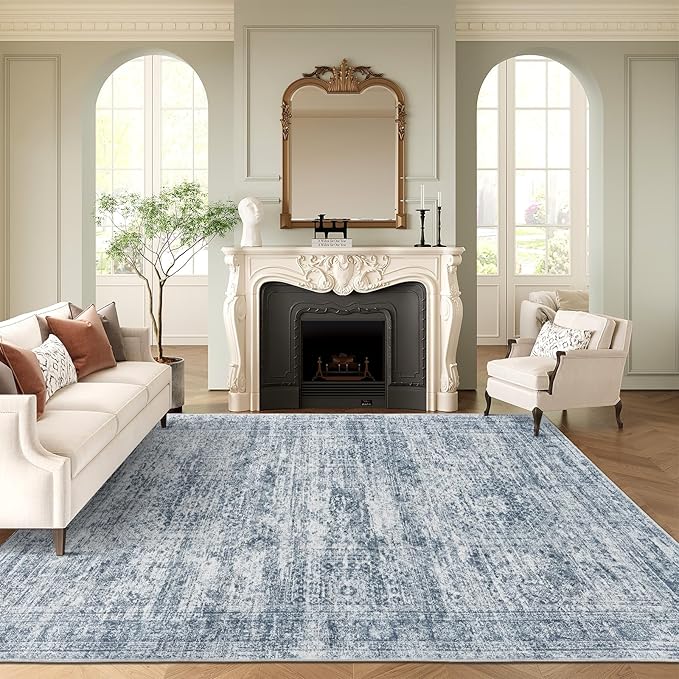 Soalmost Washable Area Rug 8x10, Large Soft Rugs for Living Room Vintage Beige Carpet 8x10 Area Rugs for Bedroom Dining Room Non-Slip Stain Resistant Under Table Rug