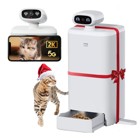HHOLOVE Automatic Cat Feeder with Camera 360°, 2K HD Video with Night Vision & 2-Way Audio, 5G Cat Food Dispenser with Low Food Sensor, Record Lovely Moments, O Sitter VIP Version