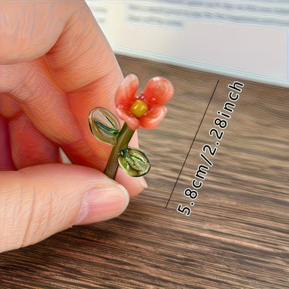 16pcs Handmade Mini Crystal Glass Flower Figurines - Pink Tulip Bouquets in Transparent Vases, Wedding Table Centerpieces, Photography Props, Suitable for Crafts, Decorations, Gift for, Table Settings, Glass Tulips