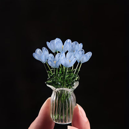 16pcs Handmade Mini Crystal Glass Flower Figurines - Pink Tulip Bouquets in Transparent Vases, Wedding Table Centerpieces, Photography Props, Suitable for Crafts, Decorations, Gift for, Table Settings, Glass Tulips